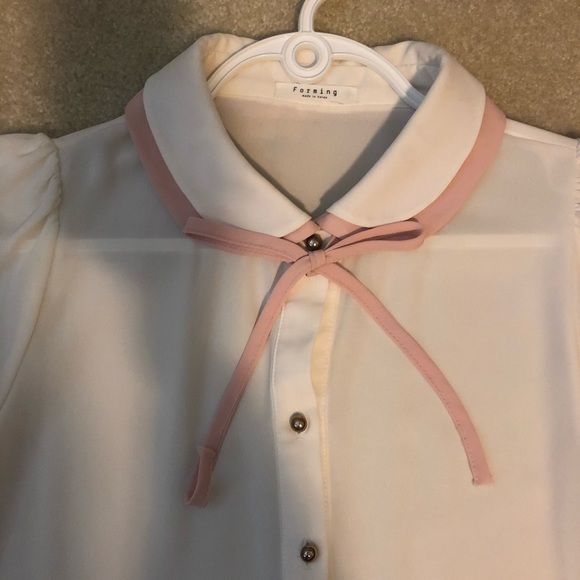 💜Short Sleeve Bow Tie Collared Blouse - Picture 2 of 7
